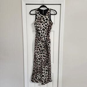 BANANA REPUBLIC | Leopard Animal Print Cropped Jumpsuit Sz 2 Wide Leg Tie Waist